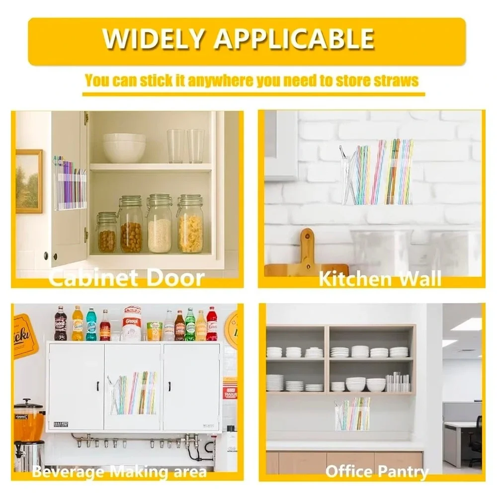 Clear Acrylic Wall Mount Straw Holder Organizer Kitchen Beverage Station Storage